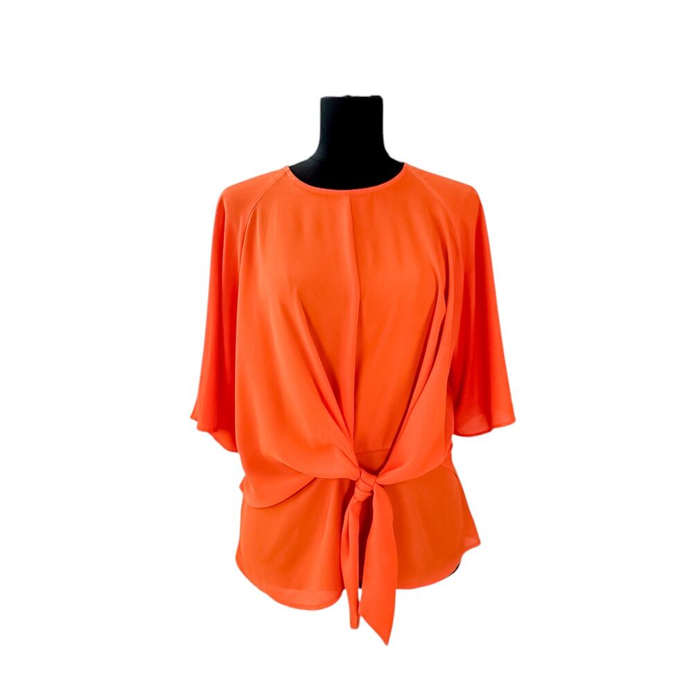 Worthington Orange Tie Front Blouse 3/4 Sleeve Top Women's Small
